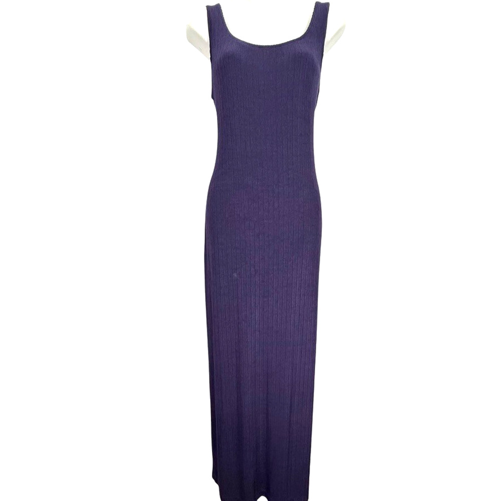 Alex Evenings Womens Purple Ribbed Slinky Knit Sheath Sleeveless Maxi Dress 10